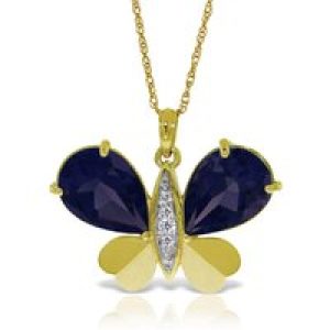 Sapphire & Diamond Vera Butterfly Unique Pendant Necklace in 9ct Gold