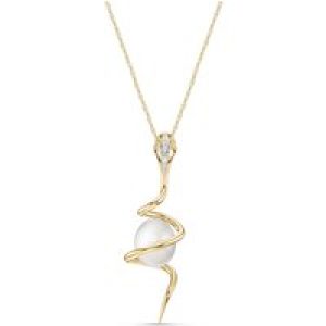 Pearl & Diamond Priscilla Serpent Drop Pendant Necklace in 9ct Gold