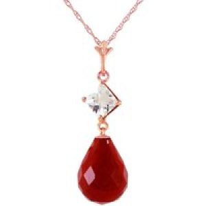 Ruby & White Topaz Ada Dimensional Drop Pendant Necklace in 9ct Rose Gold