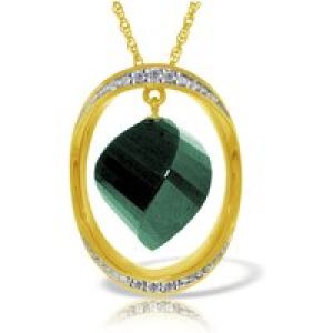 Green Sapphire & Diamond Laurie Contemporary Embellished Pendant Necklace in 9ct Gold