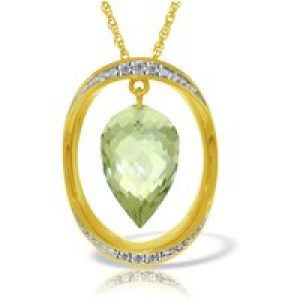 Green Amethyst & Diamond Laurie Oval Embellished Pendant Necklace in 9ct Gold