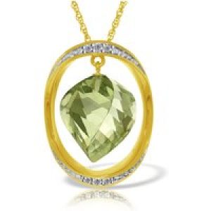 Green Amethyst & Diamond Laurie Contemporary Embellished Pendant Necklace in 9ct Gold