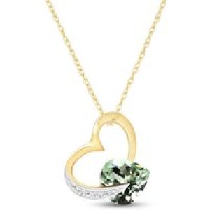 Green Amethyst & Diamond Laurel Open Work Embellished Pendant Necklace in 9ct Gold