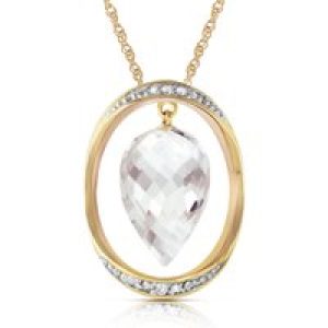 White Topaz & Diamond Laurie Oval Embellished Pendant Necklace in 9ct Gold