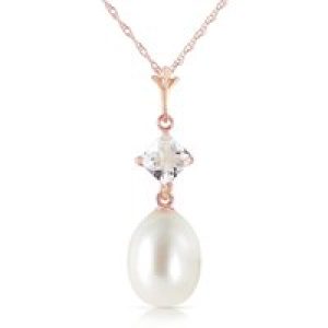 Pearl & White Topaz Ada Drop Pendant Necklace in 9ct Rose Gold
