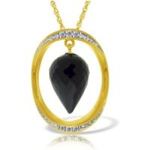 Black Spinel & Diamond Laurie Oval Embellished Pendant Necklace in 9ct Gold