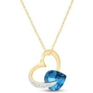 Blue Topaz & Diamond Laurel Open Work Embellished Pendant Necklace in 9ct Gold