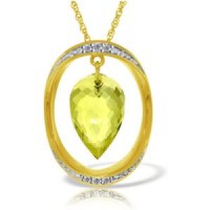Lemon Quartz & Diamond Laurie Oval Embellished Pendant Necklace in 9ct Gold