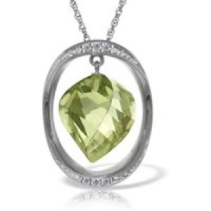 Green Amethyst & Diamond Laurie Contemporary Embellished Pendant Necklace in 9ct White Gold