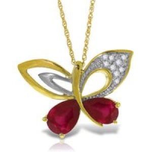 Ruby & Diamond Verity Abstract Butterfly Pendant Necklace in 9ct Gold