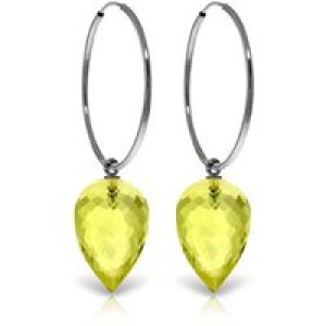 Lemon Quartz Salma Dimensional Hoop Drop Earrings in 9ct White Gold