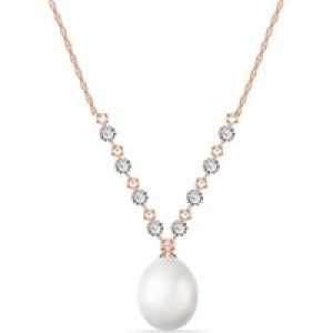 Pearl & Diamond Alice Feminine Embellished Pendant Necklace in 9ct Rose Gold
