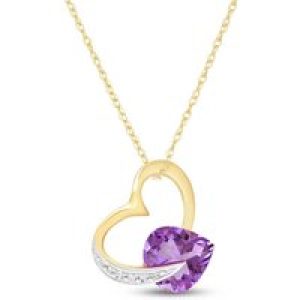 Amethyst & Diamond Laurel Open Work Embellished Pendant Necklace in 9ct Gold