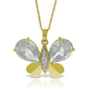 White Topaz & Diamond Vera Butterfly Unique Pendant Necklace in 9ct Gold