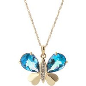 Blue Topaz & Diamond Vera Butterfly Unique Pendant Necklace in 9ct Gold