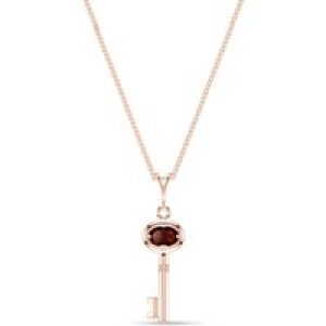 Garnet Athens Key Charm Pendant Necklace in 9ct Rose Gold