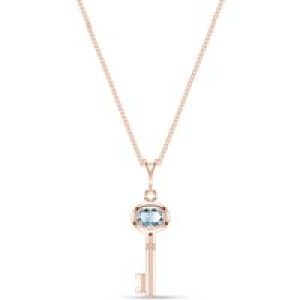Aquamarine Athens Key Charm Pendant Necklace in 9ct Rose Gold