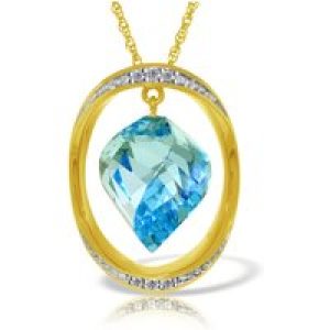 Blue Topaz & Diamond Laurie Contemporary Embellished Pendant Necklace in 9ct Gold