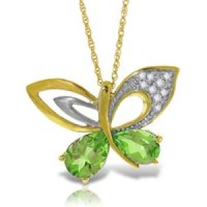 Peridot & Diamond Verity Abstract Butterfly Pendant Necklace in 9ct Gold