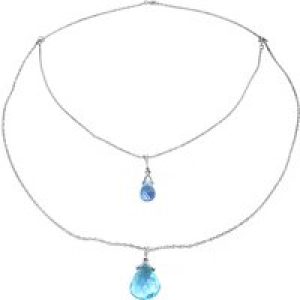 Blue Topaz Faye Duo Stacked Pendant Necklace in 9ct White Gold