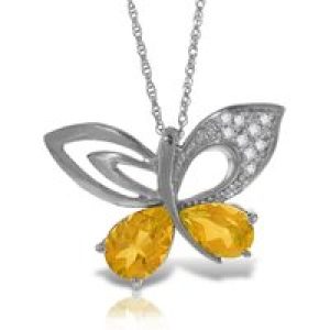 Citrine & Diamond Verity Abstract Butterfly Pendant Necklace in 9ct White Gold