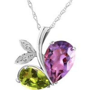 Amethyst, Peridot & Diamond Ferrara Eternal Pendant Necklace in 9ct White Gold
