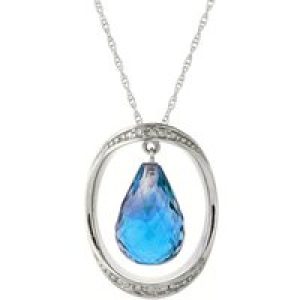 Blue Topaz & Diamond Laurie Dimensional Embellished Pendant Necklace in 9ct White Gold