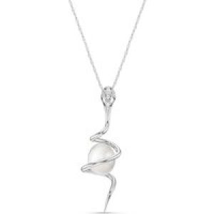 Pearl & Diamond Priscilla Serpent Drop Pendant Necklace in 9ct White Gold