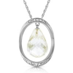 White Topaz & Diamond Laurie Dimensional Embellished Pendant Necklace in 9ct White Gold