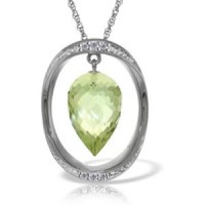 Green Amethyst & Diamond Laurie Oval Embellished Pendant Necklace in 9ct White Gold