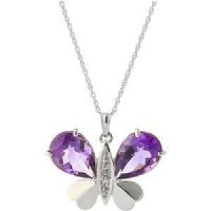 Amethyst & Diamond Vera Butterfly Unique Pendant Necklace in 9ct White Gold