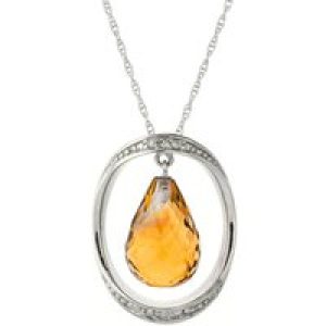 Citrine & Diamond Laurie Dimensional Embellished Pendant Necklace in 9ct White Gold