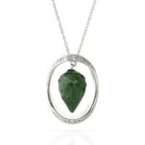 Green Sapphire & Diamond Laurie Oval Embellished Pendant Necklace in 9ct White Gold