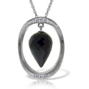 Black Spinel & Diamond Laurie Oval Embellished Pendant Necklace in 9ct White Gold