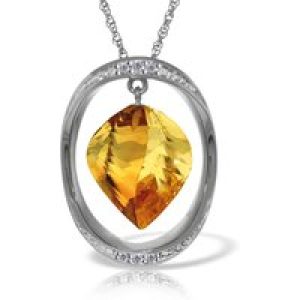 Citrine & Diamond Laurie Contemporary Embellished Pendant Necklace in 9ct White Gold