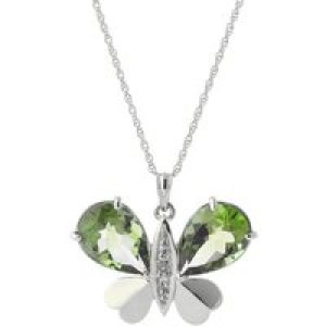 Green Amethyst & Diamond Vera Butterfly Unique Pendant Necklace in 9ct White Gold