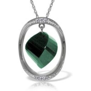Green Sapphire & Diamond Laurie Contemporary Embellished Pendant Necklace in 9ct White Gold