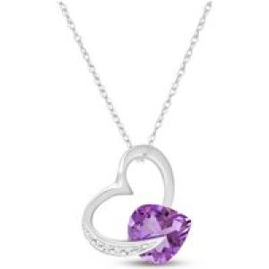 Amethyst & Diamond Laurel Open Work Embellished Pendant Necklace in 9ct White Gold