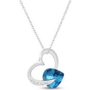 Blue Topaz & Diamond Laurel Open Work Embellished Pendant Necklace in 9ct White Gold