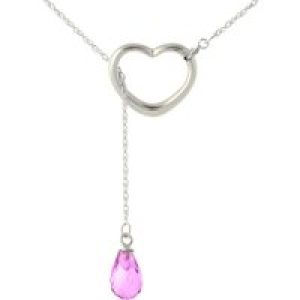Pink Topaz Marissa Heart Droplet Pendant Necklace in 9ct White Gold