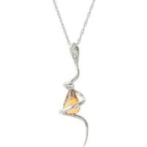 Citrine & Diamond Priscilla Serpent Drop Pendant Necklace in 9ct White Gold
