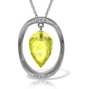 Lemon Quartz & Diamond Laurie Oval Embellished Pendant Necklace in 9ct White Gold