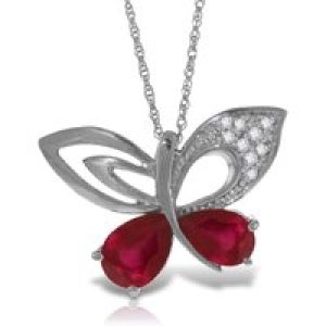 Ruby & Diamond Verity Abstract Butterfly Pendant Necklace in 9ct White Gold