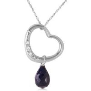 Sapphire & Diamond Embellished Drop Pendant Necklace in 9ct White Gold