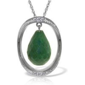 Green Sapphire & Diamond Laurie Dimensional Embellished Pendant Necklace in 9ct White Gold