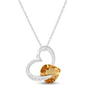 Citrine & Diamond Laurel Open Work Embellished Pendant Necklace in 9ct White Gold
