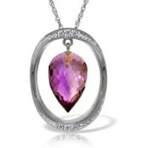 Amethyst & Diamond Laurie Oval Embellished Pendant Necklace in 9ct White Gold