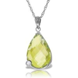 Lemon Quartz & Diamond Salma Dimensional Embellished Pendant Necklace in 9ct White Gold