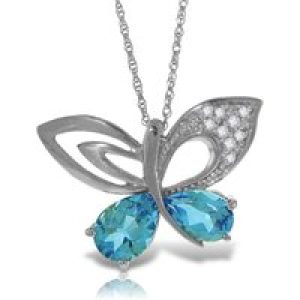 Blue Topaz & Diamond Verity Abstract Butterfly Pendant Necklace in 9ct White Gold