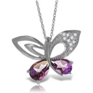 Amethyst & Diamond Verity Abstract Butterfly Pendant Necklace in 9ct White Gold